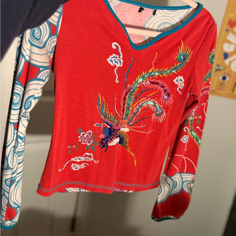 Red Embroidered Women's Top